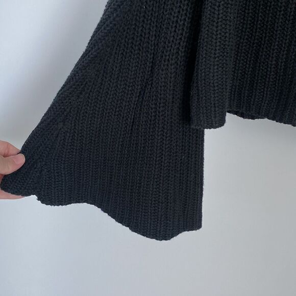 Free People Damsel Cable Knit Pullover Black Sweater Bell Sleeves Oversized XS - Picture 5 of 11